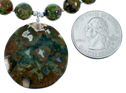 Southwest Unakite Sterling Silver Bead Necklace RX114741
